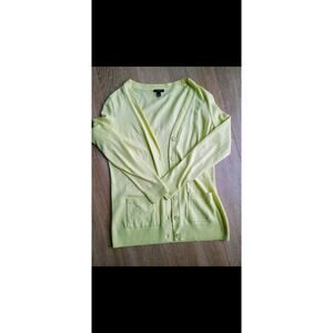 Talbots cotton/rayon blend v-neck boyfriend cardigan light green/yellow sP